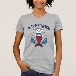 Mermeowica Patriotisk Katt Havsfrusko Design_1 T Shirt