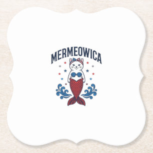 Mermeowica Patriotisk Katt Havsfrusko Design_1 Underlägg Papper