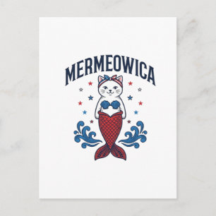 Mermeowica Patriotisk Katt Havsfrusko Design_1 Vykort