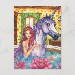 Mermiad och Unicorn Bathing fantasy Vykort