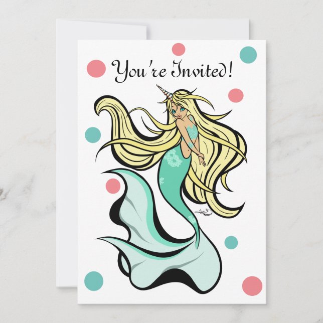 Mermicorn Födelsedagsfest inbjudan (Framsida)