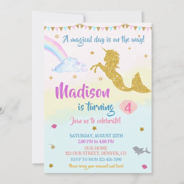 Mermicorn-födelsedagsinbjudan Girl Magic party Inbjudningar (Framsida)