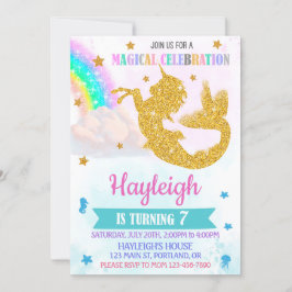 Mermicorn-födelsedagsinbjudan Magic Unicorn Girl Inbjudningar