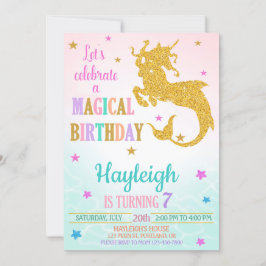 Mermicorn-födelsedagsinbjudan Mericorn inbjudan