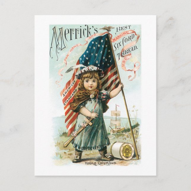 Merricks Thread Girl med USA flagga Vykort (Framsida)