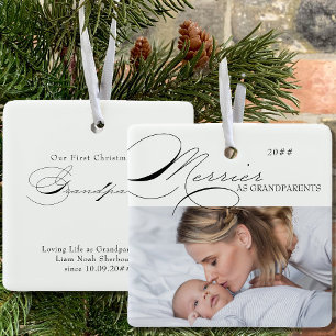 Merrier as Grandföräldrar Photo Elegant Calligraph Julgransprydnad Keramik