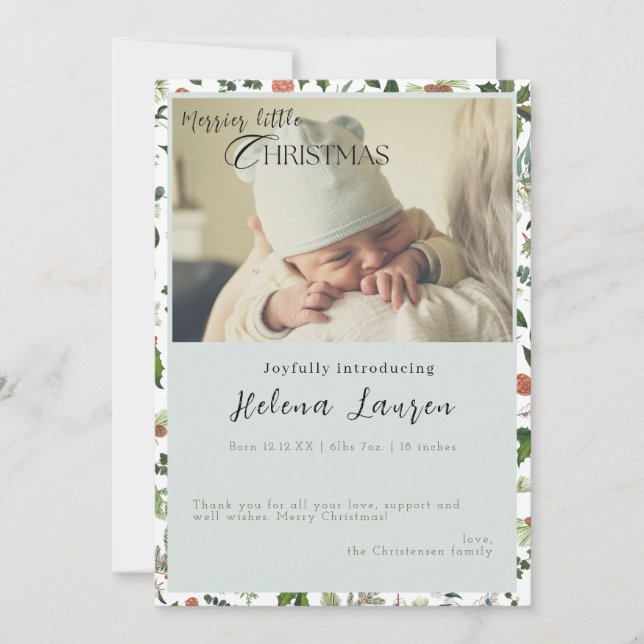Merrier Little jul Simple Birth Notice Inbjudningar (Framsida)