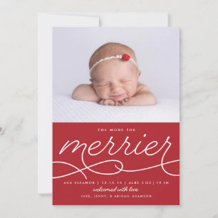 Merrier Newborn Första julfödelsemeddelandet Julkort