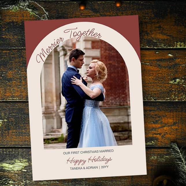 Merrier Together Arch Photo Simple Modern Julkort (Merrier Together Christmas Photo Card by Darling & May)