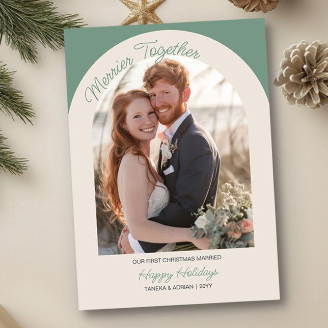 Merrier Together Arched Photo Simple Modern Julkort (Merrier Together Christmas Photo Card by Darling & May)