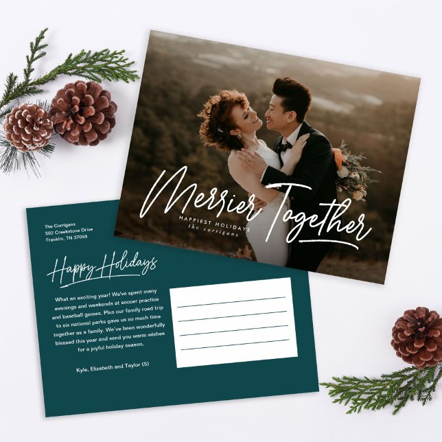 Merrier Together Calligraphy Photo Helg Vykort (Skapare uppladdad)