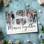 Merrier Together Photo Collage jul Julkort<br><div class="desc">Ta dig tid i år att skapa ett vackert julkort i personlig. Med en minimalistisk vit bakgrund kan du med dessa 4-fotomallar byta ut bilderna mot dina egna speciella minnen, titeln "merrier Tillsammans", namnen och året. På baksidan lämnar det utrymme för ett uppriktigt budskap från dig till familj och vänner....</div>