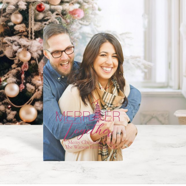 Merrier Together Script Pagoda 1-fotojul Julkort (Merrier Together Script Pagoda 1-Photo Christmas Holiday Card)