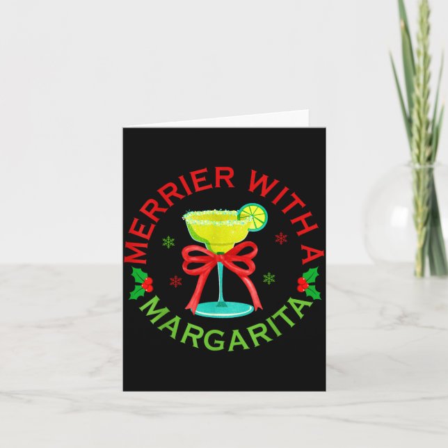 Merrier With A Margarita Christmas Drinking Margar Kort (Framsida)