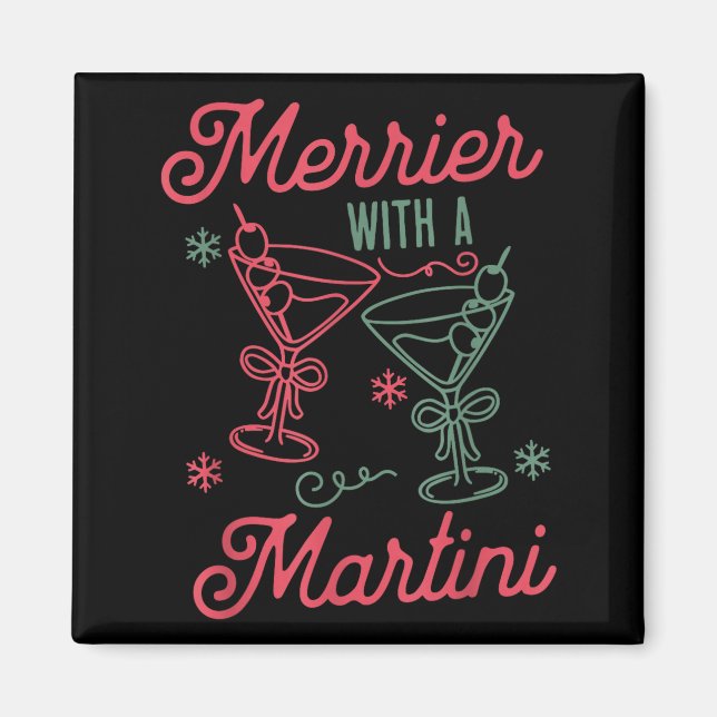 Merrier With A Martini Christmas Tail Xmas Martini Magnet (Framsidan)