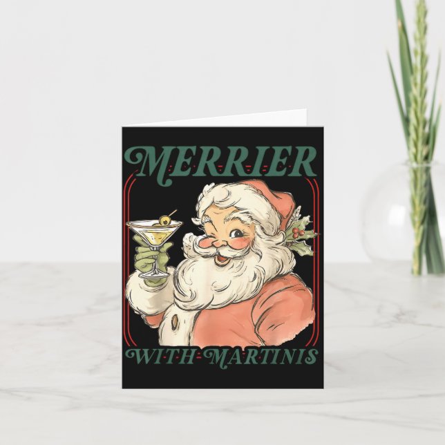Merrier With A Martini Santa Christmas Tail  Kort (Framsida)