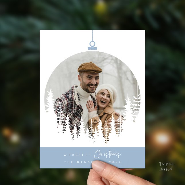 Merriest Christmas Family Photo, Pine Tree Layover Vykort (Merriest Christmas Family Photo, Pine Tree Layover Postcard)