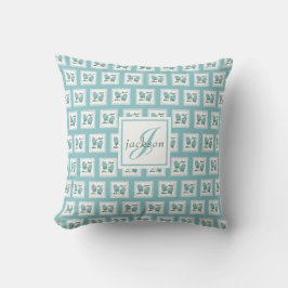 Merriest Christmas Mittens Green Bow Name Monogram Kudde