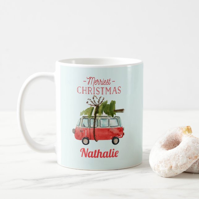 Merriest christmas vattenfärgsbil kaffemugg (Med munk)