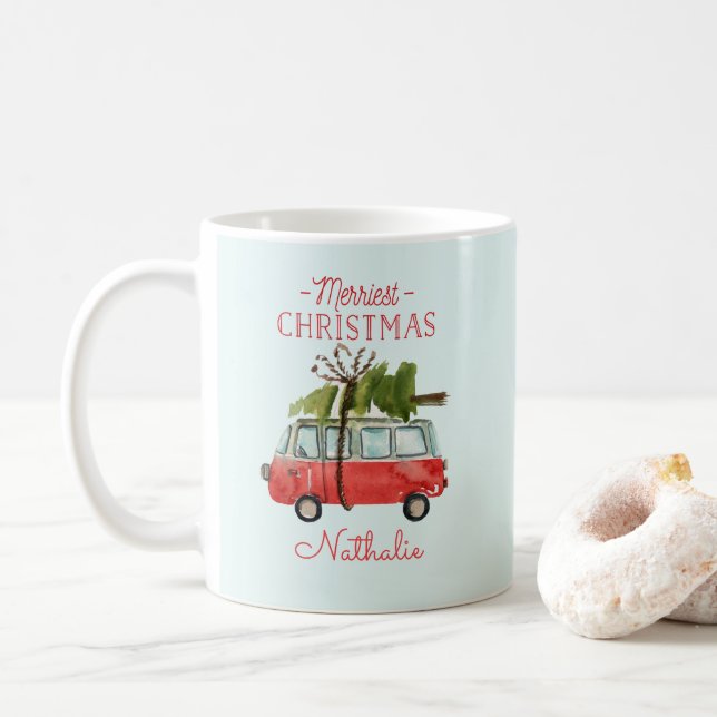 Merriest christmas vattenfärgsbil kaffemugg (Med munk)