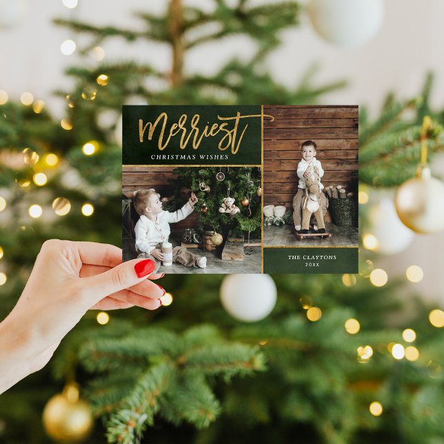 Merriest Faux Gold Foil 2 Photo Flat Julkort (Skapare uppladdad)