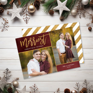 Merriest Faux Gold Foil 2 Photo Flat Julkort