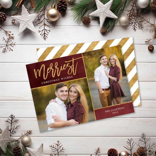 Merriest Faux Gold Foil 2 Photo Flat Julkort (Skapare uppladdad)