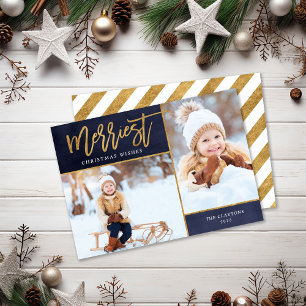 Merriest Faux Gold Foil 2 Photo Flat Julkort