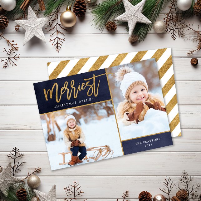 Merriest Faux Gold Foil 2 Photo Flat Julkort (Skapare uppladdad)