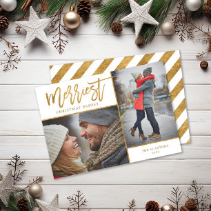 Merriest Faux Gold Foil 2 Photo Flat Julkort