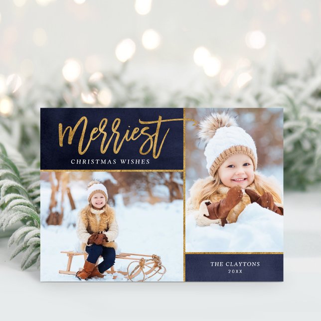 Merriest Faux Gold Foil 2 Photo Folded Helgkort (Skapare uppladdad)