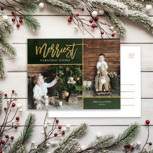 Merriest Faux Gold Foil 2 Photo Helg Vykort