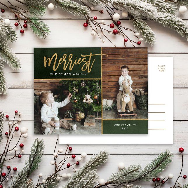 Merriest Faux Gold Foil 2 Photo Helg Vykort (Skapare uppladdad)