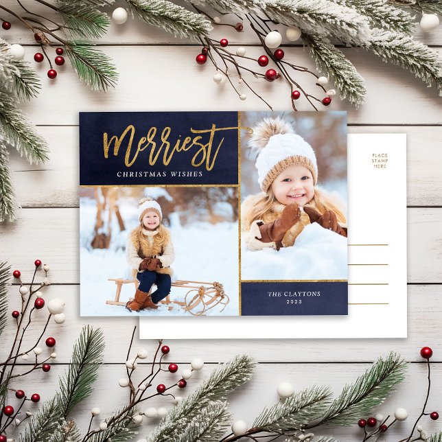 Merriest Faux Gold Foil 2 Photo Helg Vykort (Skapare uppladdad)