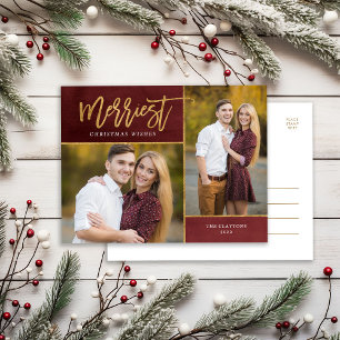 Merriest Faux Gold Foil 2 Photo Helg Vykort