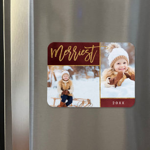 Merriest Faux Gold Foil 2 Photo Helgdag Magnet