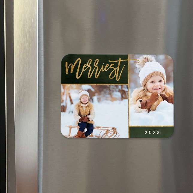 Merriest Faux Gold Foil 2 Photo Helgdag Magnet (Skapare uppladdad)