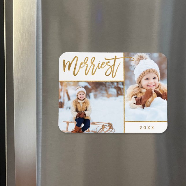 Merriest Faux Gold Foil 2 Photo Helgdag Magnet (Skapare uppladdad)