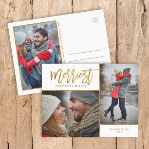 Merriest Faux Gold Foil 3 Photo Helg Vykort