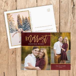 Merriest Faux Gold Foil 3 Photo Helg Vykort