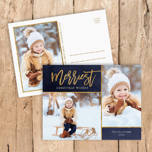 Merriest Faux Gold Foil 3 Photo Helg Vykort