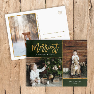 Merriest Faux Gold Foil 3 Photo Helg Vykort