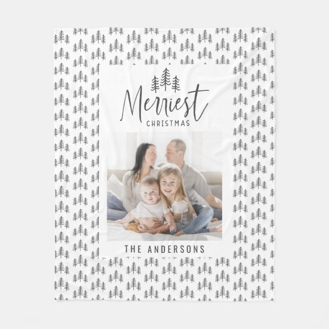 Merriest jul 1-foto, hand plockade träd fleecefilt (Framsidan)