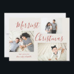 Merriest jul 3 Photo Collage Julkort<br><div class="desc">Det här helgdag för multifotokollage är festligt,  snyggt och fullständigt anpassade. Anpassa med egna foton och egen text. Kommer med en matchande polka-dot mönster på baksidan.</div>