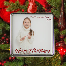 Merriest jul-Chicen Red Script Overlay Photo Julgransprydnad Metall