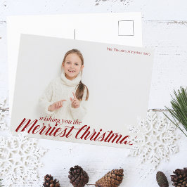 Merriest jul-Chicen Red Script Overlay Photo Vykort
