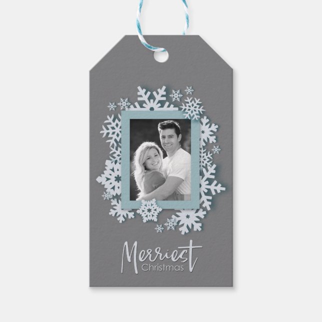 Merriest jul Modern Helgdag Stil Photo Presentetikett (Framsidan)