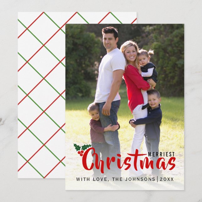 Merriest jul-munsbär enkelt fotokort inbjudningar (Fram/baksida)