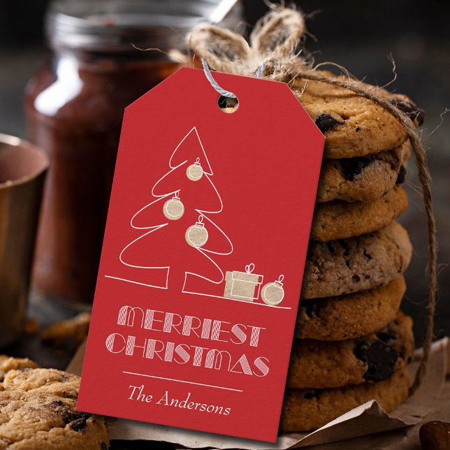 Merriest jul Red Presentetikett (Merriest Christmas Red and Gold Gift or Favor Tags)