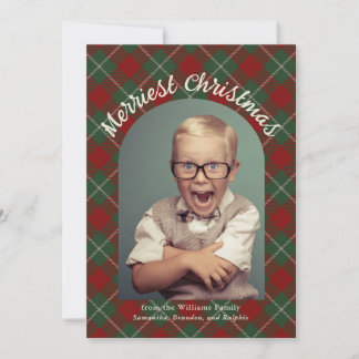 Merriest jul Tartan Play med fotot Julkort